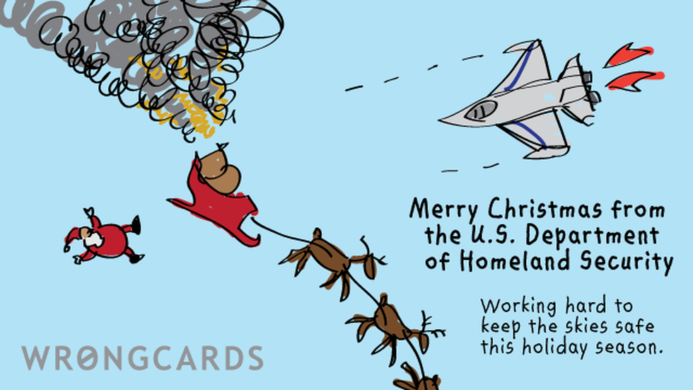 Christmas Ecard with text: merry christmas from the u.s. department of homeland security. keeping the skies safe this holiday season! 