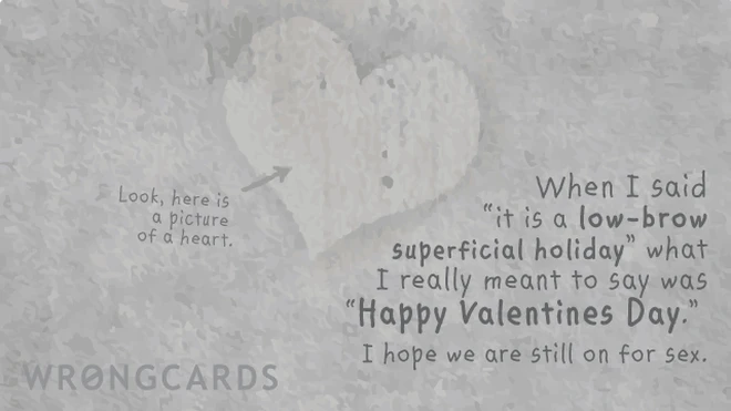 When I said 'it is a low-brow superficial holiday' what I really meant to say was 'Happy Valentines Day.' I hope we are still on for sex. 