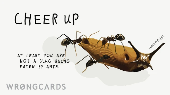 Cheer up. At least you are not a slug being eaten by ants. 