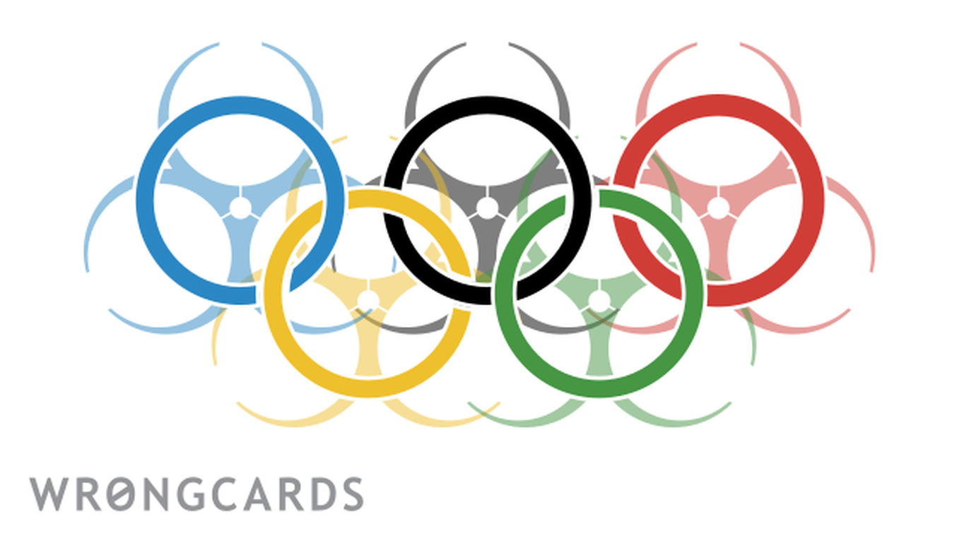 Olympics Ecard with text: A picture of a the Olympic Rings as bio-hazards.
